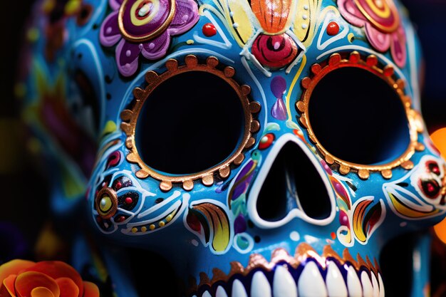 Colorful sugar skull as a decoration for Dia de los Muertos holiday