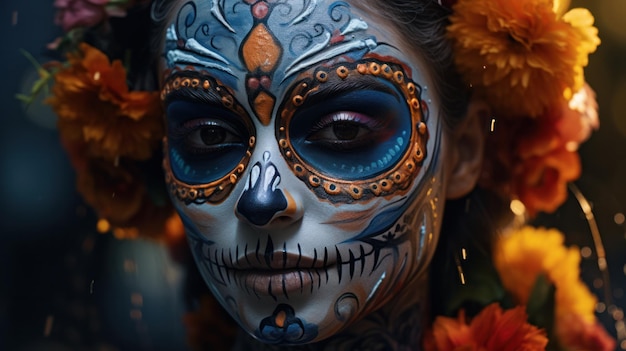 Colorful sugar skull makeup and face paint Day of the Dead masks and costumes