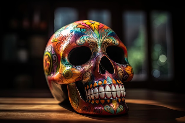 Colorful sugar skull Mexican Day of the Dead Generative AI