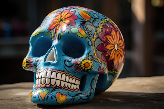 Colorful sugar skull Mexican Day of the Dead Generative AI