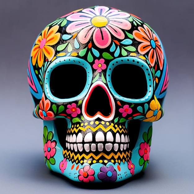 Colorful sugar skull with floral pattern Day of the Dead