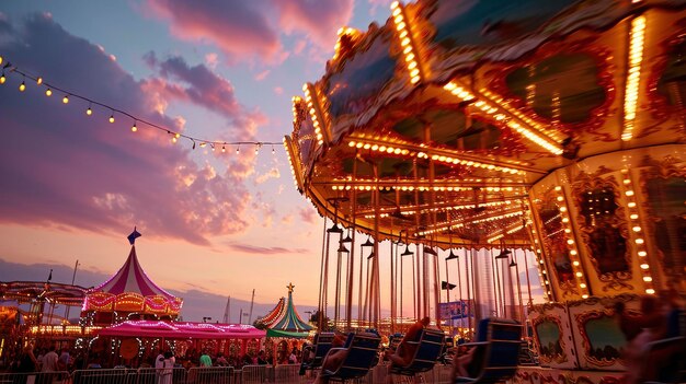 Colorful summer carnival at dusk