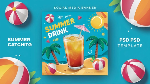 a colorful summer drink with palm trees on the top