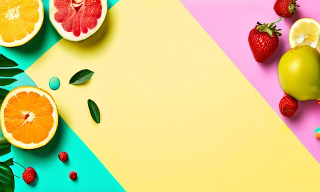 colorful summer female fashion outfit and fruits
