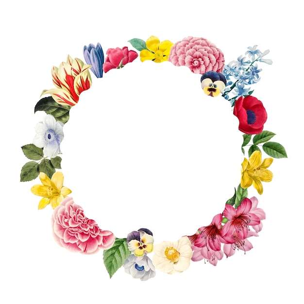 colorful summer flower decorated round frame design element