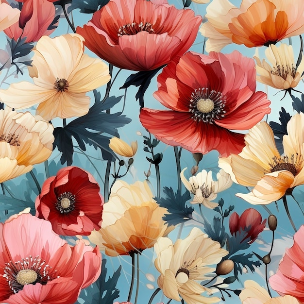 Colorful summer garden floral seamless pattern tile created with generative AI