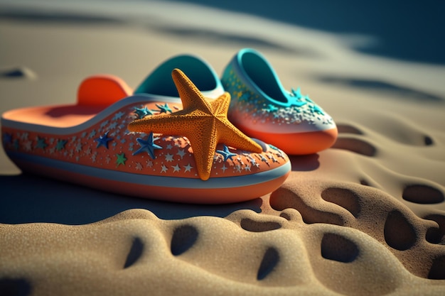 Colorful summer holiday beach, slipper, starfish