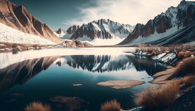 Colorful summer panorama of the Lac Blanc lake with Mont Blanc Monte Bianco on background