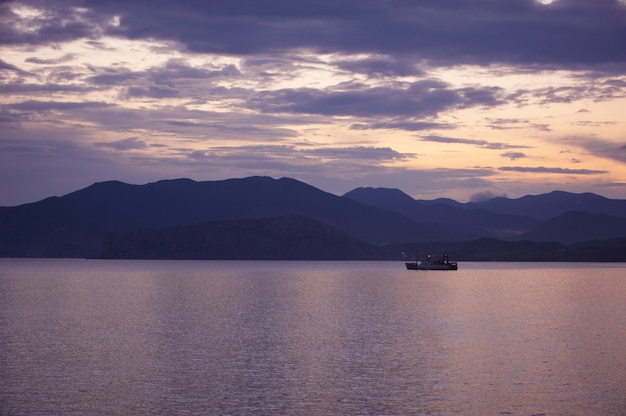 Colorful summer seascape. soft water at sunset