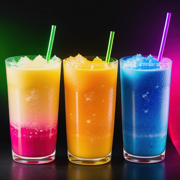 Colorful summer slushies on black background