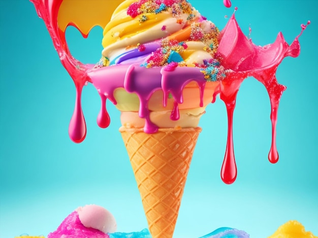 A colorful summer treat in melting ice cream photography detailed