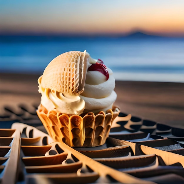 とろけるアイスクリームのカラフルな夏のごちそうワッフルコーン