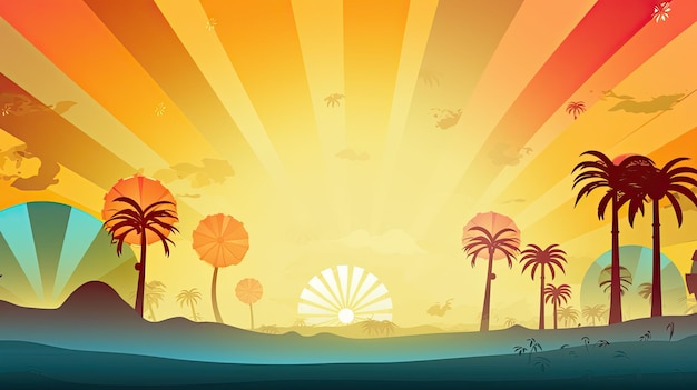 Красочные летние обои Пляж с тропическими листьями Generative AI