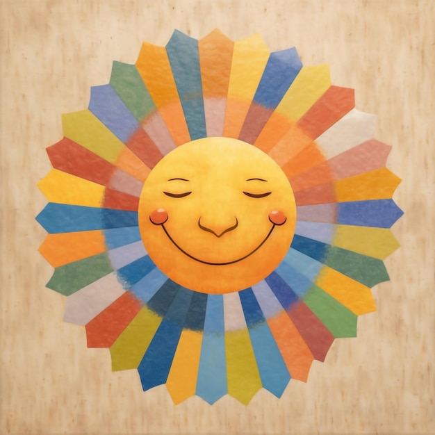 A colorful sun with a face that says " sunshine " on it.