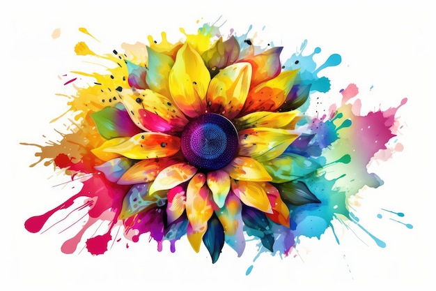 Colorful sunflower watercolor painting with splash for summer background