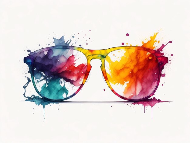 Colorful sunglass splash effect on white background