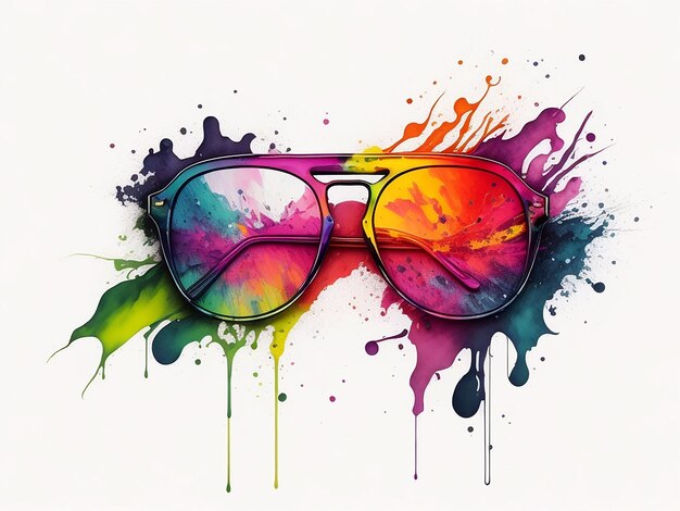 Photo colorful sunglass splash effect on white background