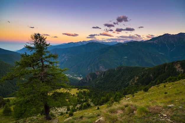 Colorful sunlight on the majestic mountain peaks