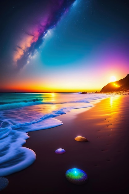 A colorful sunset on the beach.