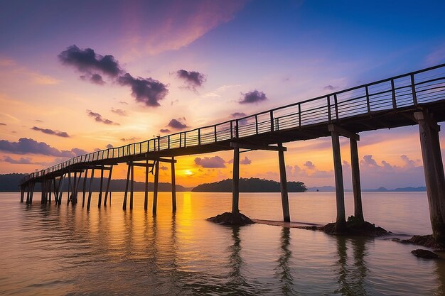 Colorful sunset on the bridge of dream at koh mak island trat province thailand