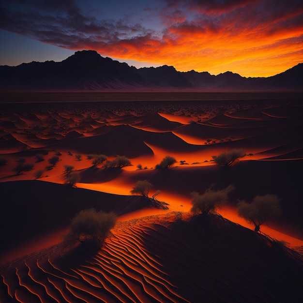 Photo colorful sunset over desert