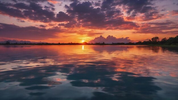 色とりどりの夕焼けが空の表面に映っている