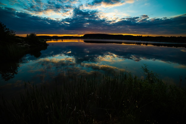 Colorful sunset on the lake