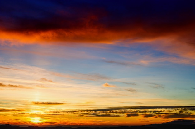 Colorful sunset over the mountain hills