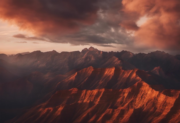 Colorful sunset over the mountains in the desert