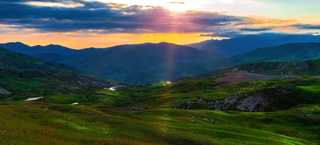 Colorful sunset in the mountains