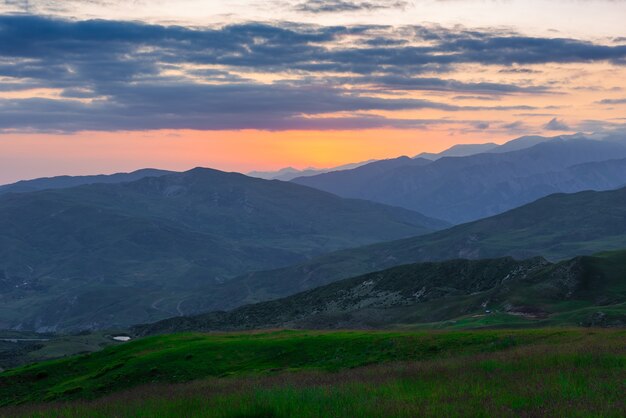 Colorful sunset in the mountains