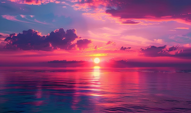 Foto un tramonto colorato sull'oceano con il sole riflesso nell'acqua