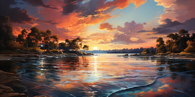 A Colorful Sunset Painting The Sky Hues Wallpaper