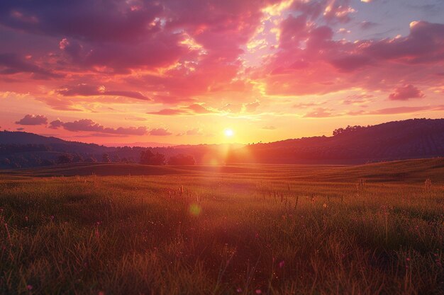 A colorful sunset over a rural landscape