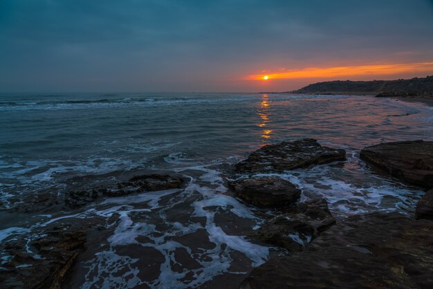 Colorful sunset on the sea coast