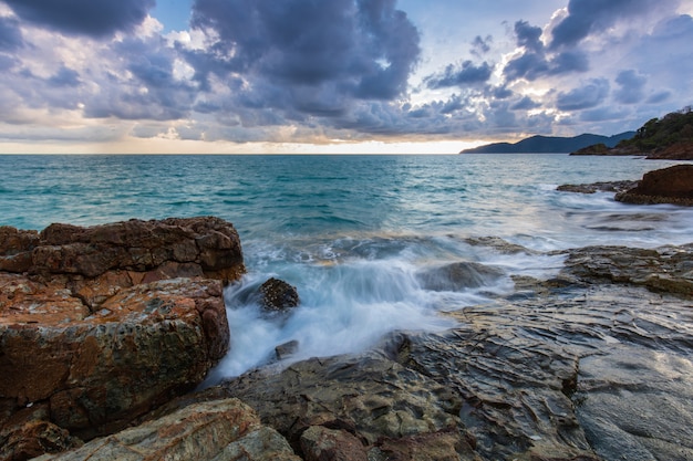 Colorful sunset on the sea in summer on Koh Wai island, trat  province, Thailand.