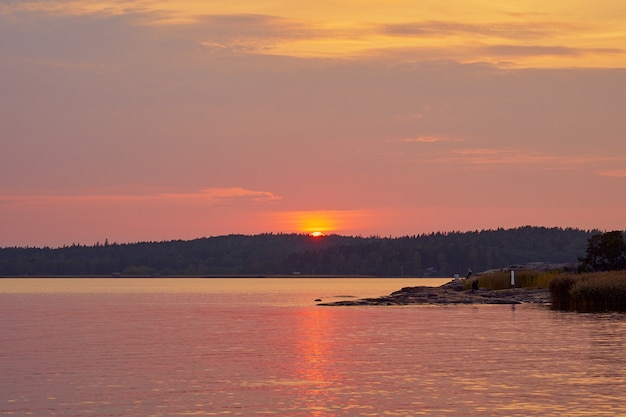 Colorful sunset on the shores of the Baltic Sea.