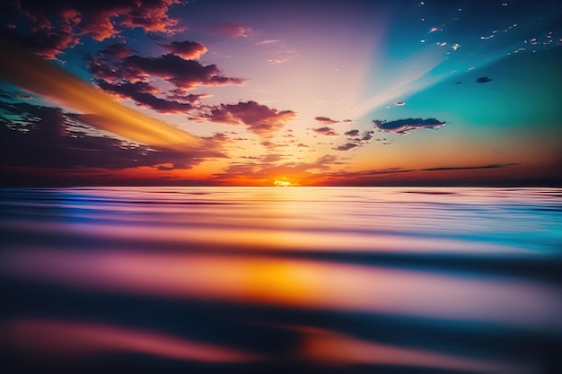 Colorful sunset sky and ocean nature background Illustration AI Generative