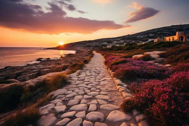 a colorful sunset over the steep hills