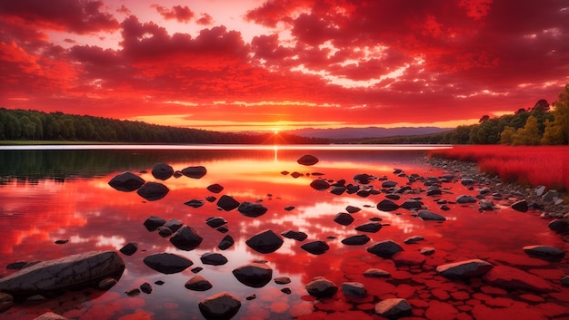 Colorful sunset with a beautiful landscape design wallpaper generated by AI