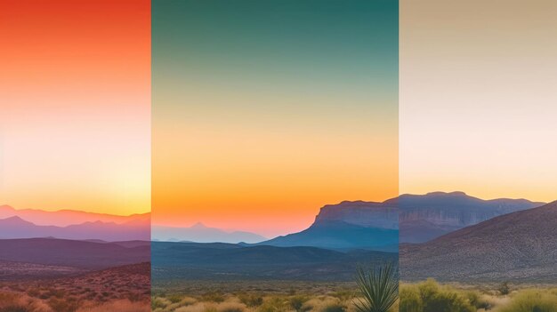 Foto un tramonto colorato con le montagne sullo sfondo