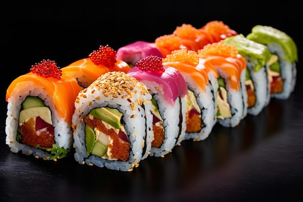 Colorful Sushi Rolls with Fresh Seafood