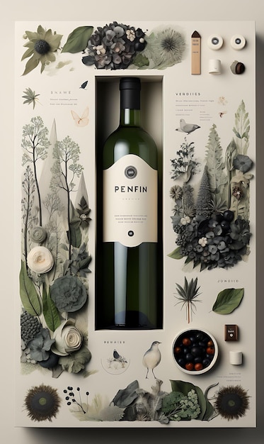 Фото Красочная устойчивая упаковка ящика для вина с экологически чистой и творческой концепцией и дизайном.