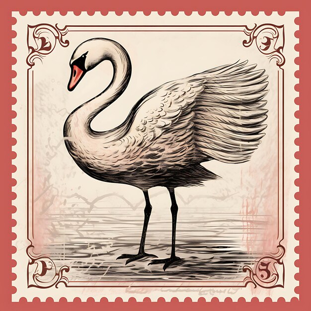 Photo colorful a swan bird with a ballet dancer suit in a graceful pose wit animal stamp collection idea