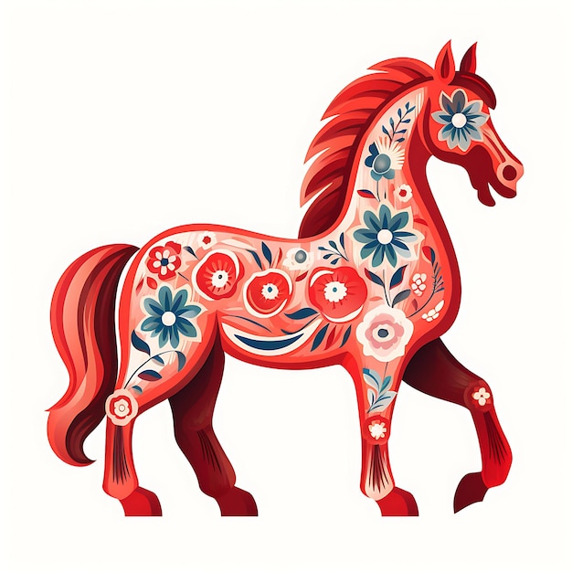 Photo colorful swedish dala horse carved figurine red wood horse shape paincreative concept ideas design