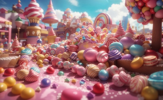 Photo colorful sweets land background generative ai illustration