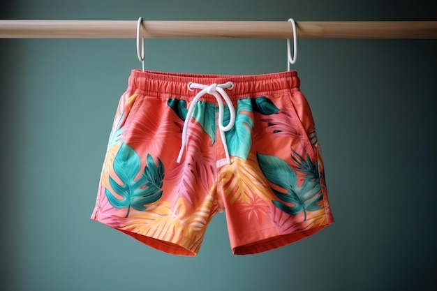 Colorful swimming shorts hanging on a rope Generated ai