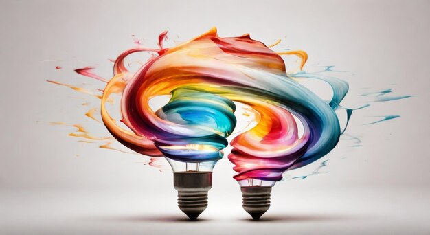 Colorful swirl light bulb on white background