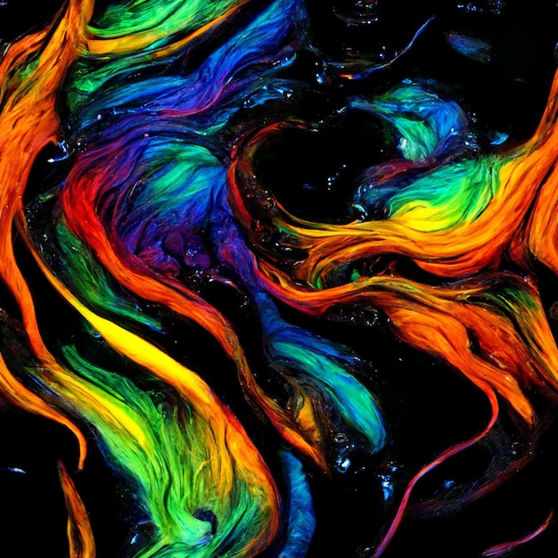 A colorful swirl of paint with the words " rainbow " on it.