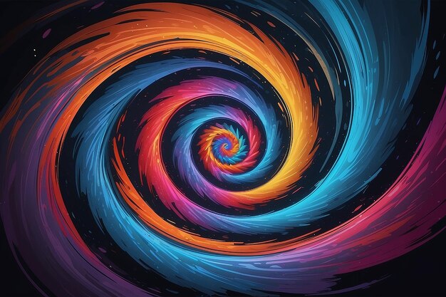 Colorful swirl spiral vivid vortex over dark background design element for posters and banners